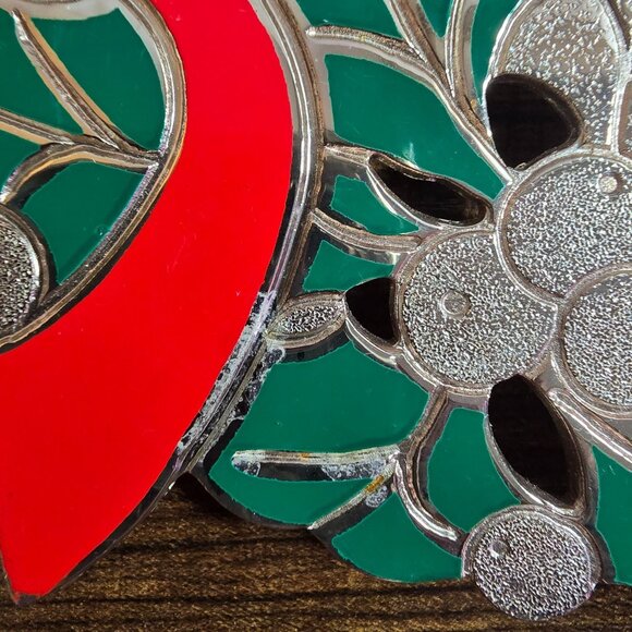 Vintage Holiday Wreath Trivet Silver plate Enamel By Wm. A. Rogers 1986 Japan - Picture 8 of 16